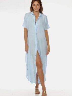 Raviya Light Blue Short-Sleeve Casual Button-Down Shirt
